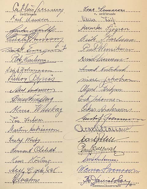 Forserum kommunalfullmäktiges signaturer