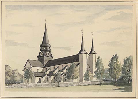 Valle Varnhems kyrka akvarell
