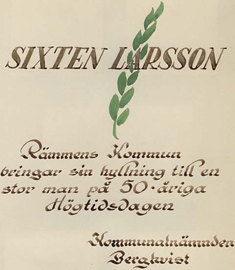 Rämmen rubrik signatur teckning gratulation Sixten Larsson